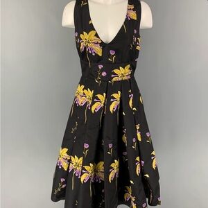 Prada Black Dress with Yellow and Purple Floral Design